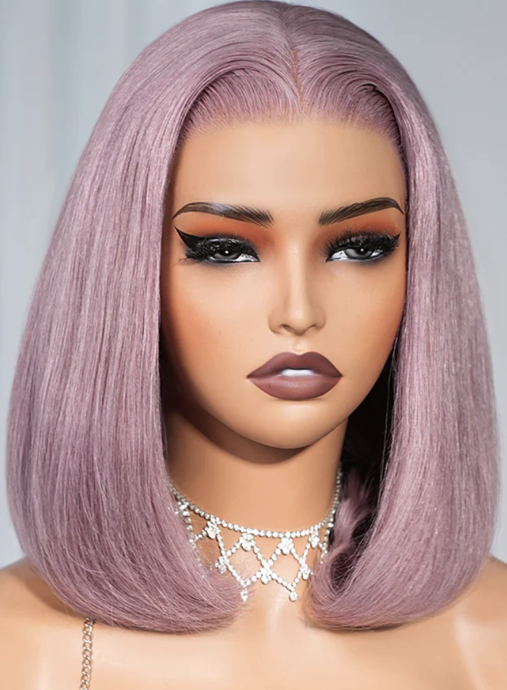 Pre-Everything Glueless Ash Purple Straight Bob with Invisible Knots