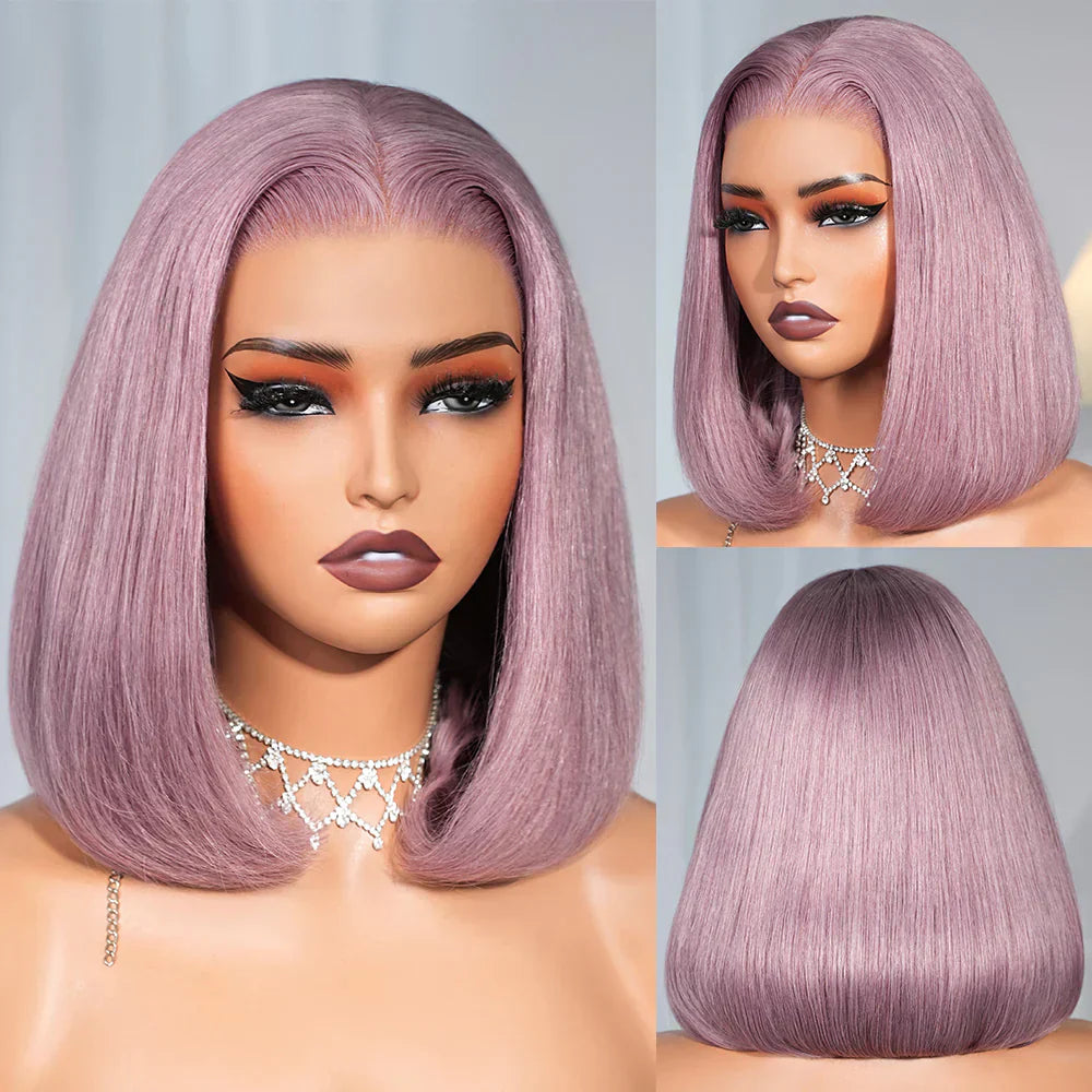 Pre-Everything Glueless Ash Purple Straight Bob with Invisible Knots