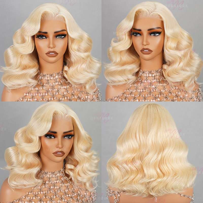 61B Blonde Pre-cut Short Bob Wavy Glueless Wig