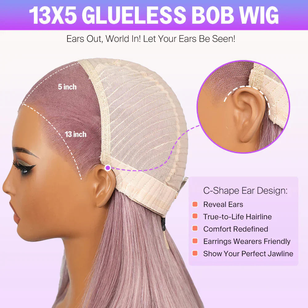 Pre-Everything Glueless Ash Purple Straight Bob with Invisible Knots
