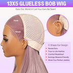Pre-Everything Glueless Ash Purple Straight Bob with Invisible Knots