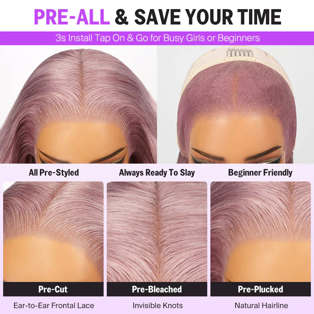 Pre-Everything Glueless Ash Purple Straight Bob with Invisible Knots