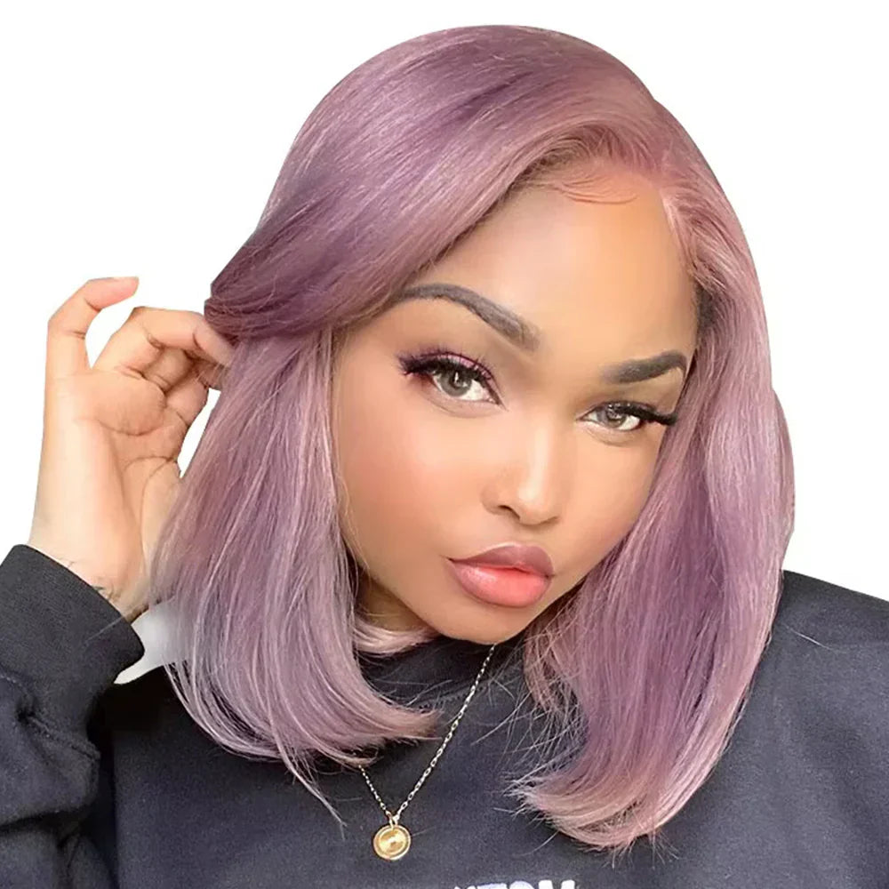 Pre-Everything Glueless Ash Purple Straight Bob with Invisible Knots